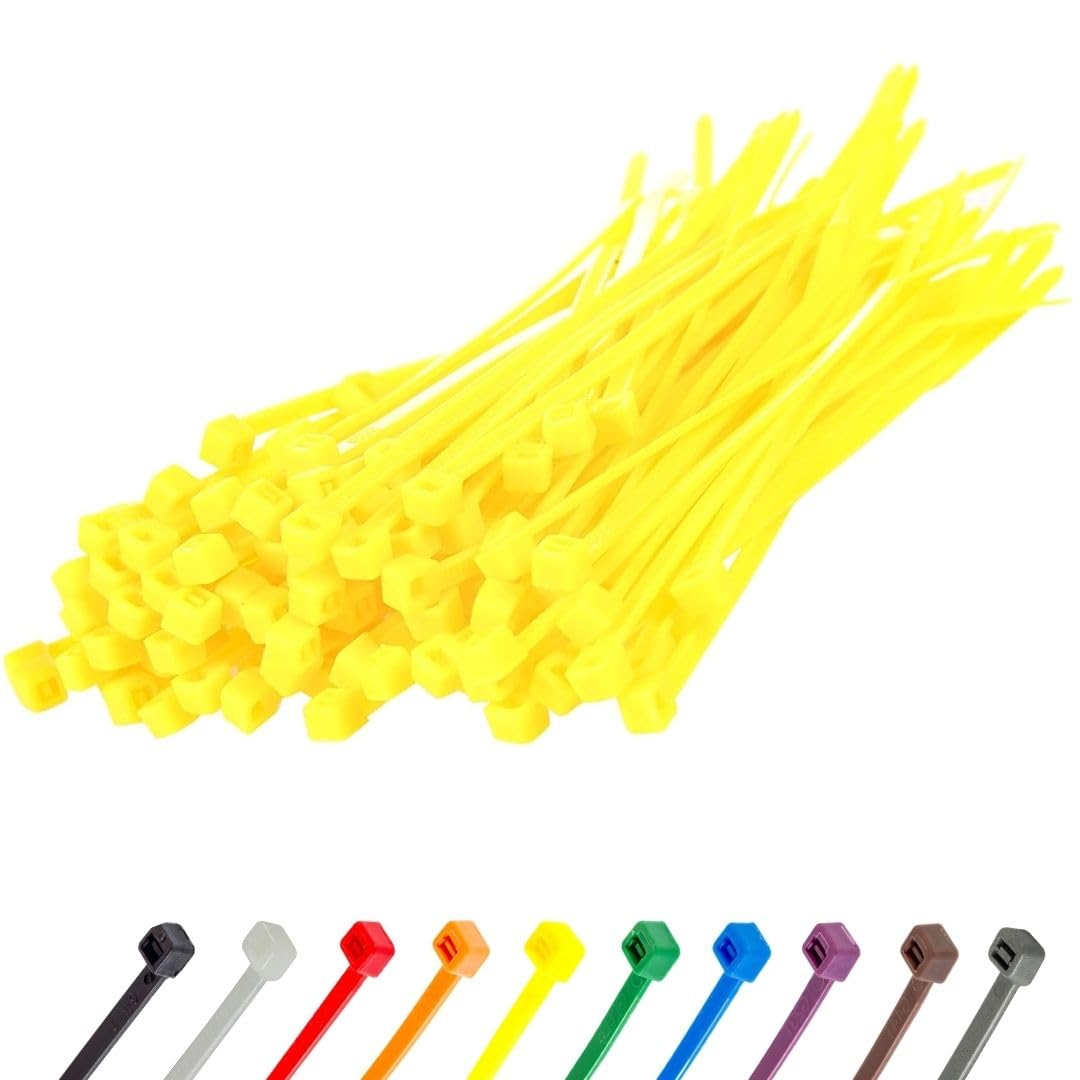 Gocableties Small Yellow Cable Ties, 150mm x 3.6mm, Pack of 100, 6" Premium Nylon Zip Ties, Plastic Tie Wraps, Secure Self-Locking Mechanism, for Home, Garden, Office and DIY — image 1
