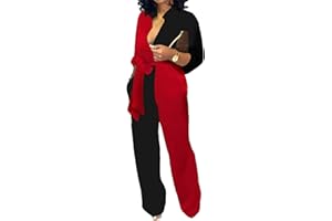 SeNight Women's Jumpsuits Elegant Business Casual Button Down V Neck Long Sleeve Strap Straight Long Pants With Pockets