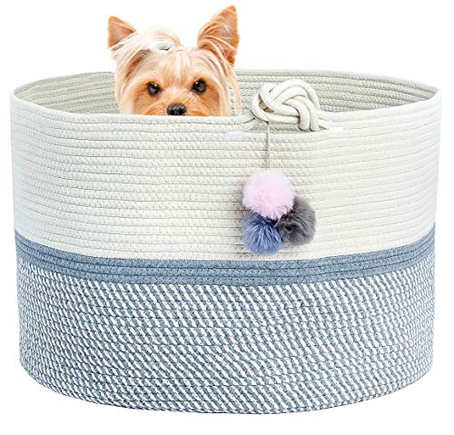 Extra Large Cotton Rope Basket 21.7"x21.7"x13.8" Soft and Safe for Kid's Room Laundry Hamper Storage Organizing Bag for Baby Clothes and Blankets, Kids Toys. Grey Nursery Woven Bin Home Decor Baskets.