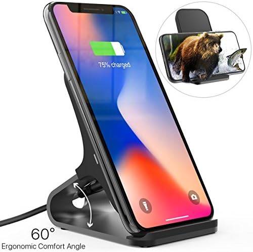 Wireless Charger Stand,10W Galaxy 2 Coil Qi Aluminum Alloy Wireless Charging Dock Station for iPhone X iPhone 8 iPhone 8 Plus, Support Samsung Galaxy S8 Note8 &amp; All Qi-enabled Devices (NO AC Adapter)