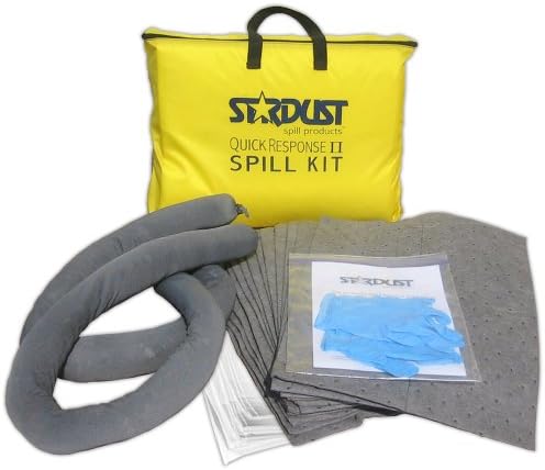 Stardust Spill Products D715 Quick Response II Spill Kit Includes Yellow Duffle, 15 Universal Sorbent Pads, 2 Universal Sorbent Socks 3"x4', 4 Disposal Bags, Nitrile Gloves