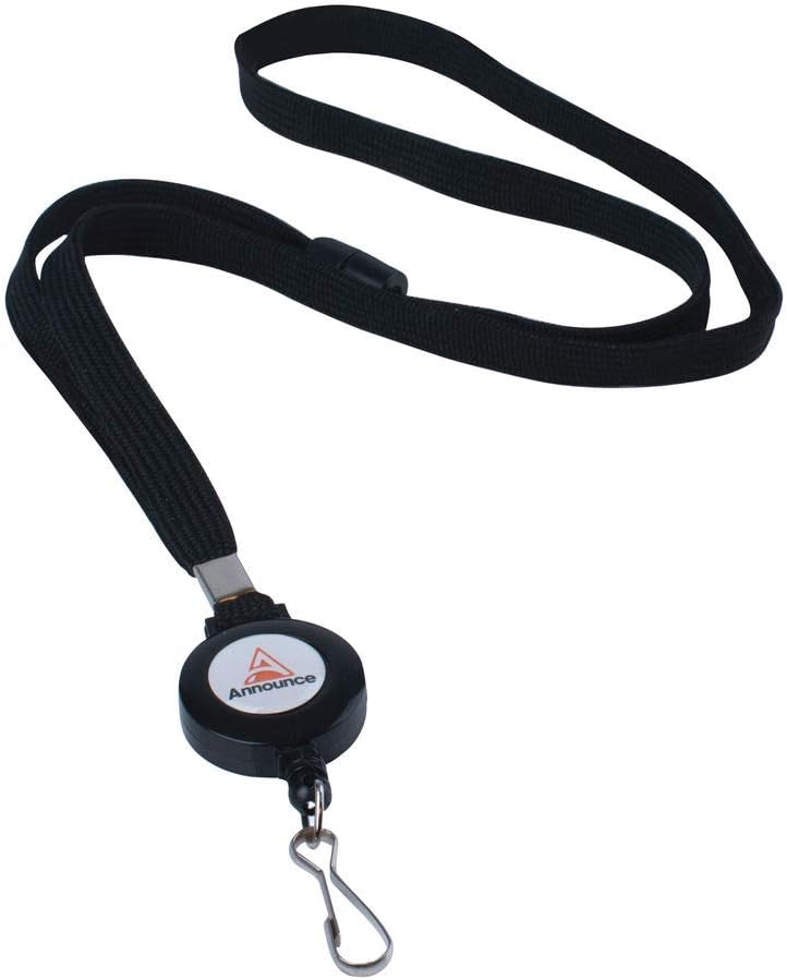 Announce Textile Lanyard with Badge Reel (10 Pack), black