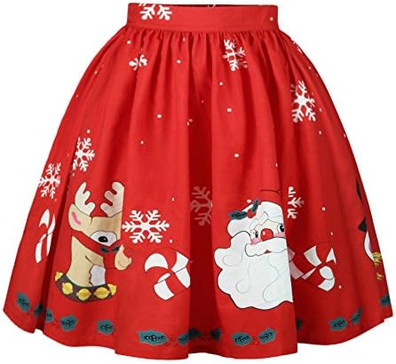 DUOLIFU Women's Ugly Christmas Print Stretchy Flared Casual Midi Skater Skirt,Elk,S/M
