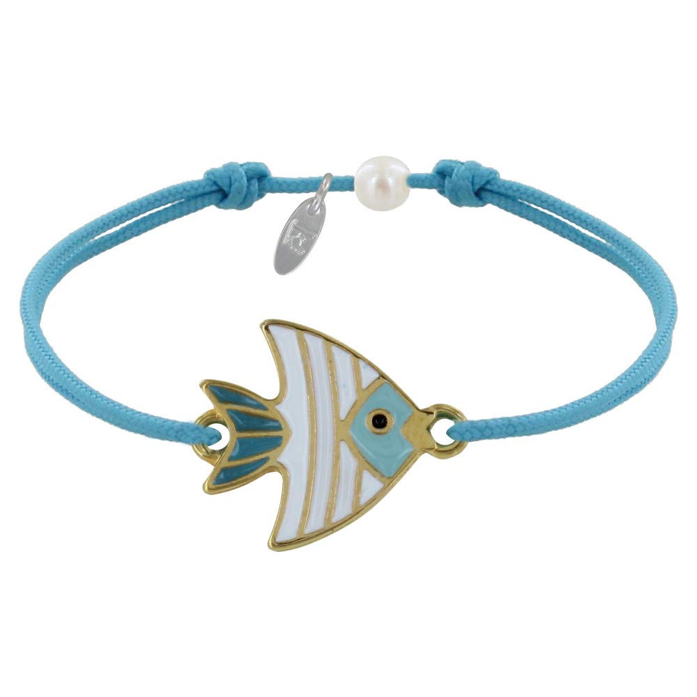 LES POULETTES BIJOUX - Bracelet Link Medal in Brass Fish Enamelled White and Turquoise - Turquoise
