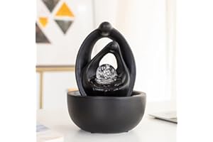 ANDADY Ceramic Tabletop Water Fountain Feature for Indoor and Outdoor Home Decoration Table Desktop Office Modern Design (Black)