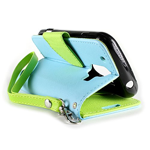 ZTE Compel Z830 Case, Flip Stand Wallet [CoverON CarryAll Pouch] Tough Exterior Design [Features Credit Card ID Slots and Wrist Strap] Phone Cover Case for ZTE Compel Z830 - Light Blue / Neon Green - Thumbnail 3