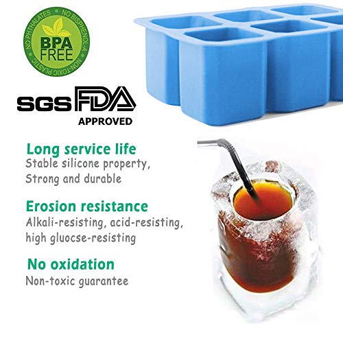 IC ICLOVER Silicone Ice Shot Glass Mold, 6 Cups Square Green Ice Cube Tray, Jelly Tray, Chocolate Mold,Food Grade Silicone Ice Shot (1 PACK BLUE)