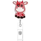 Valentines Badge Reel Cute Cow Badge Holder with Retractable Clip Pink Alligator Clip Reels Funny Id Badge Holder for Nurse Doctor Medical Worker & Teacher