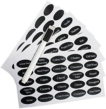 Chalkboard Labels Complete Bundle: 96 Premium Vinyl Stickers With Pre-Printed Spice Names | Erasable White Chalk Marker | BONUS 56 Blank Labels!