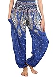 Lofbaz Women's Floral Smocked Waist Harem Pants Boho Clothing Blue S