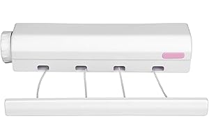 TISSTING 10.5 Ft Retractable Clothesline Portable Home Indoor Outdoor Plastic Clothes Drying Rope Wall Mount Compact Hanging String Clothe Hanger Clothesline(4 Lines)