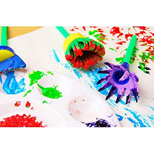 JPSOR 16 Pcs Kids Sponge Painting Brushes Tools Craft Brushes Sets with a Paint Tray Palette and Waterproof Art Smock Art Aprons