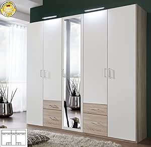 Armario ropero 325094 armario 5-puertas de madera de roble/blanco con