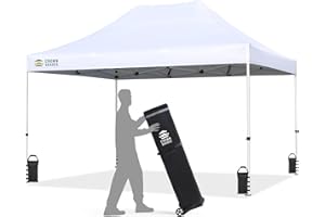 CROWN SHADES 10x15 Pop Up Canopy Tent, Thicken Frame Commercial Heavy Duty Tent, 8 Stakes & 4 Sandbags & 4 Ropes, Outdoor Canopies for Events, Parties,White