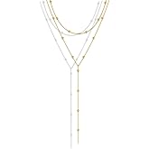Hclian Lariat Necklace for Women Dainty Gold Long Necklace 14k Gold Plated Adjustable Y-Shaped Pendant Necklace Sliding Lariat Chain Minimalist Layered Statement Jewelry