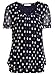 BAISHENGGT Women's Short Sleeve Pleated Front Mesh Blouse X-Large Navy Polka Dot