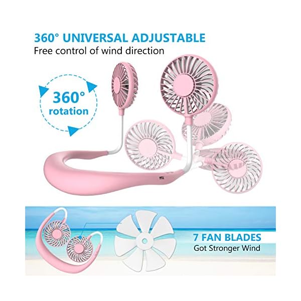Wearable-Neck-Fan-Handsfree-Mini-USB-Fan-Rechargeable-Portable-Personal-Fan-Desk-Fan-Necklace-Fan-with-Dual-Wind-Head-3-Speeds-LED-Light-for-Traveling-Sport-Outdoor-Camping-Office-Room-Pink Wearable Neck Fan, Handsfree Mini USB Fan Rechargeable Portable Personal Fan, Desk Fan, Necklace Fan with Dual Wind Head…