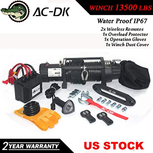 ACDK 13500 lb Load Capacity Electric Winch,12V Synthetic Rope Electric