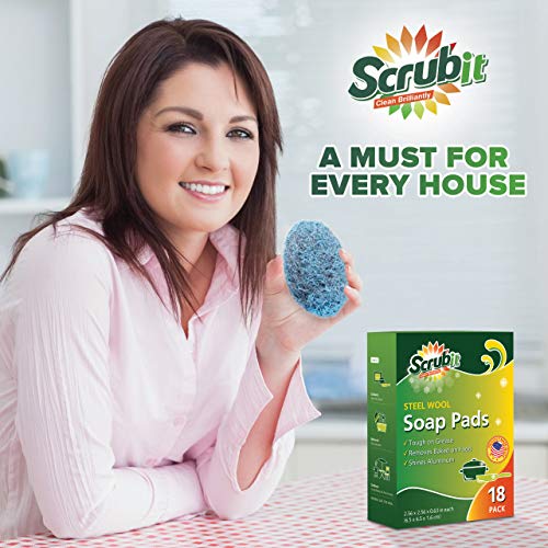 18 Pack Steel Wool Soap Pads by SCRUBIT Metal Scouring Cooktop