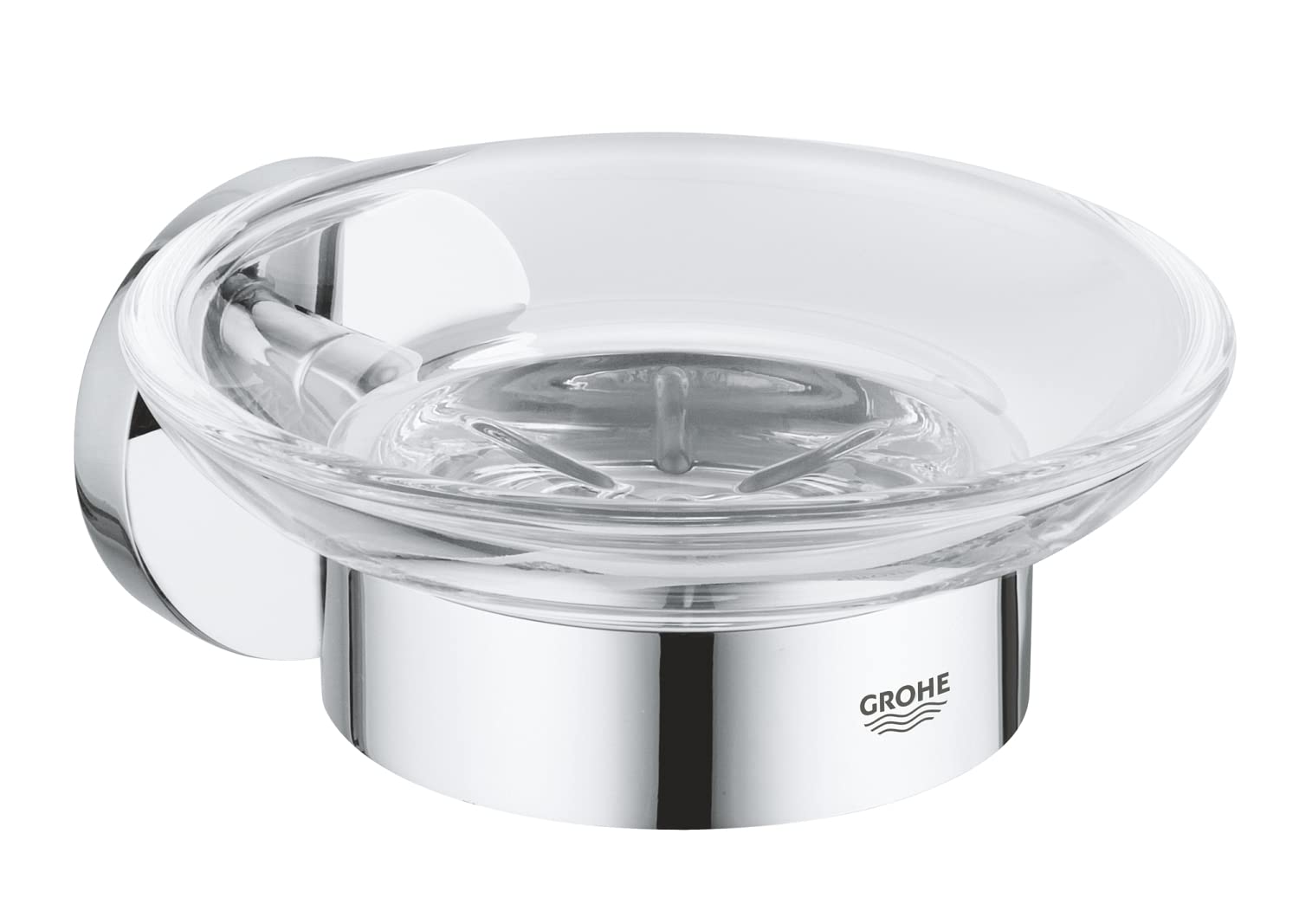 GROHE Start QuickFix Soap Dish with Holder (Metal and Glass, Concealed Fastening, Including Screws and Dowels, Extra Easy to Fit with GROHE QuickGlue), Size 125 x 58, Chrome, 41193000 — image 1