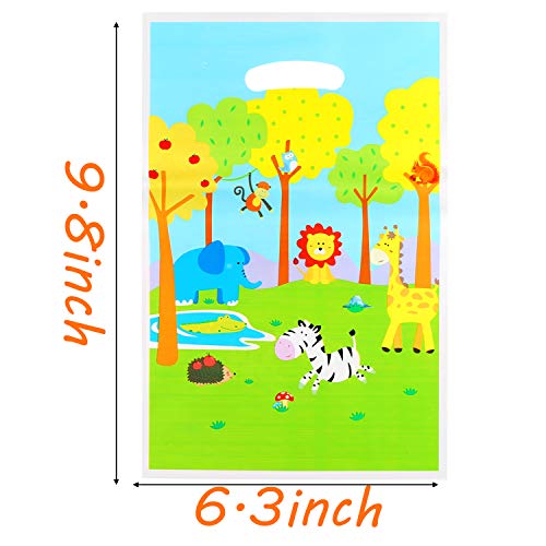 PANTIDE Jungle Animal Party Favors, 50Pcs Safari Animal Goodies Candy Treat Bags with Stickers, Plastic Bags for Candy, Jungle Safari Theme Birthday Zoo Animal Party Supplies for Kids Party Gift Bags