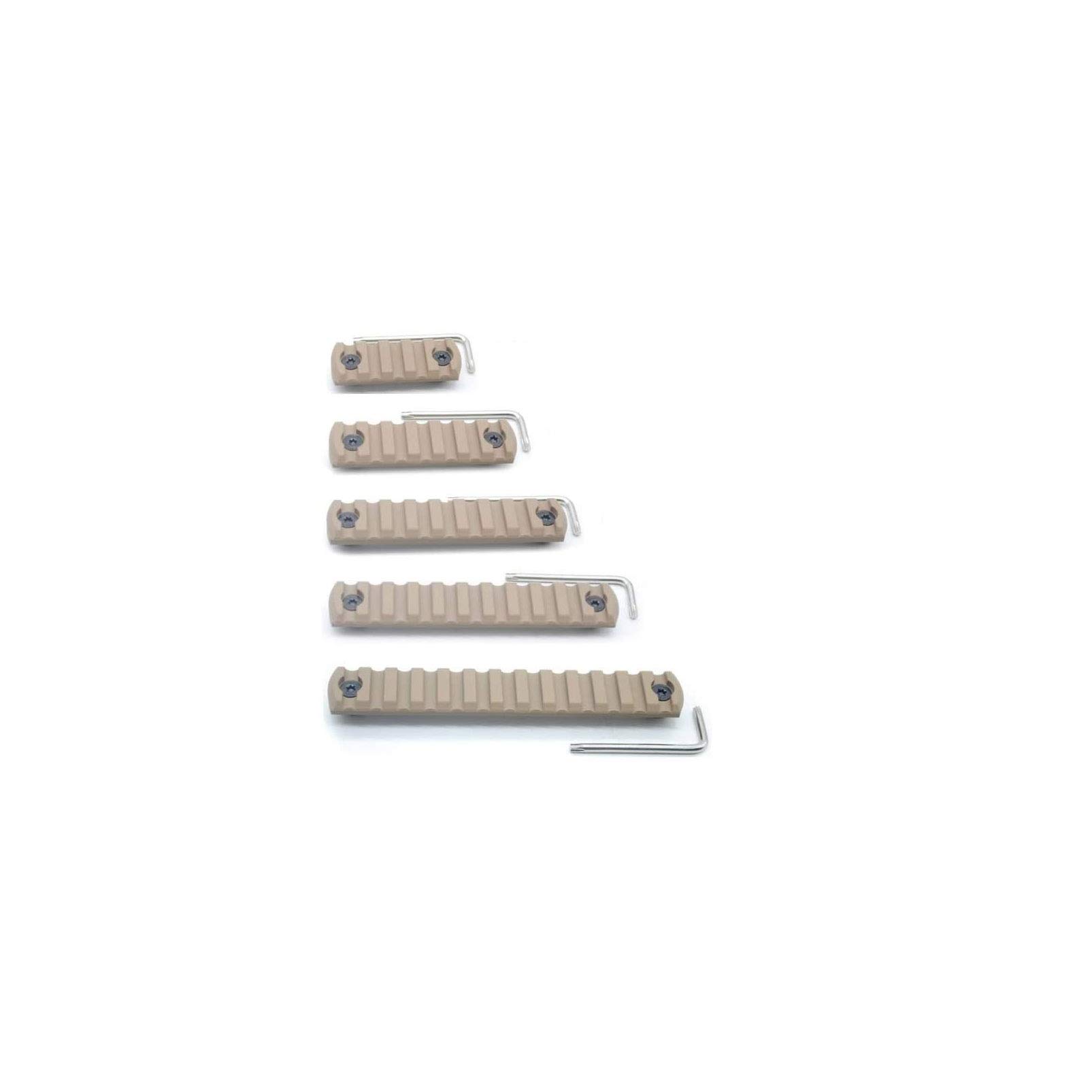 Trirock 5-pack TAN/FDE MLK picatinny rail sections kit fits Mlk handguard rail mount system - 5,7,9,11,13 Slots