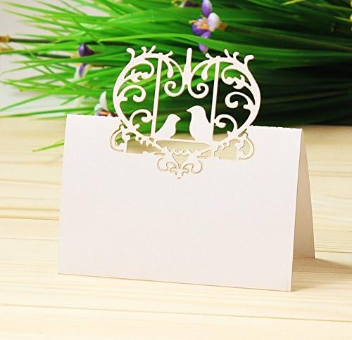 Saitec ® Perfect Pair Love Birds Heart Wedding Table Place Name Card Tent Card Bridal Shower Guest Reception Party Favor (Pack of 50)