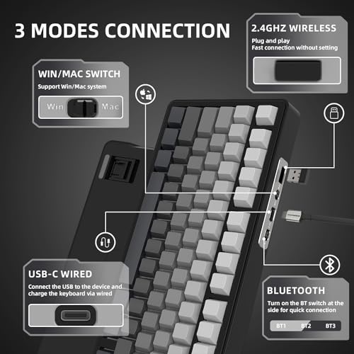 AJAZZ x ATTACK SHARK X85 Mechanical Keyboard, 75% Wireless Gaming Keyboard with Button, 5-Layer Padding, Side Printed PBT Keycap, BT5.1/2.4GHz/USB-C, Hot-Swap Linear Switch, RGB, for PC, Mac