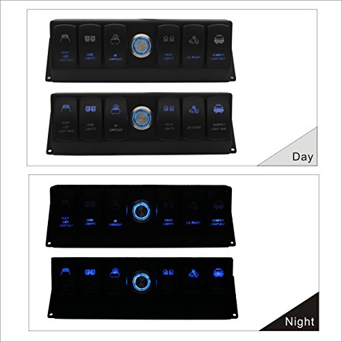 Voswitch Universal 6-Switch Pod/Panel in Blue Backlight with Control and Relay Box Fits Truck,UTV, Jeep and Boat(Comes with 12 Switch Covers)