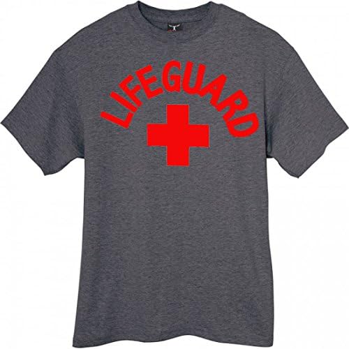 Red Lifeguard Designs T shirt for Men(Charcoal,Medium)