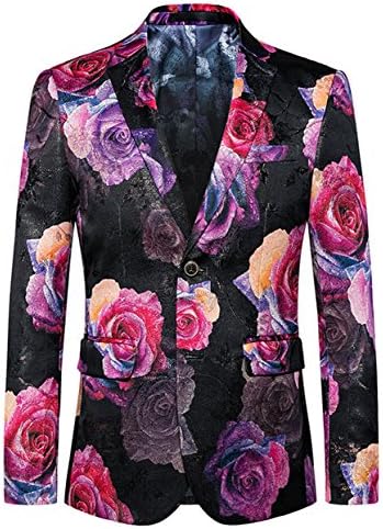 Vchomi Men's Slim Fit Purple Red Floral Sport Coat Medium