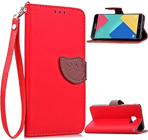 Samsung Galaxy A9 Case, Nicelin Leaf Pattern PU Leather Wallet Type Magnet Design Flip Stand Case for Samsung Galaxy A9 (6.0" Display / A9000 / A900 / A900F) - NOT FOR Galaxy A9 Pro (Red)