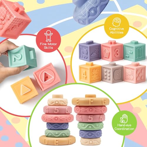 Montessori Baby Toy for 1+ Year Old Sorting Stacking Learning Toys 6-12 Months Wooden Building Blocks, Xylophone Musical, Infant Teethers Toys, 6 in 1 Toy Birthday Gifts for Toddlers 1 2 3 (multi)