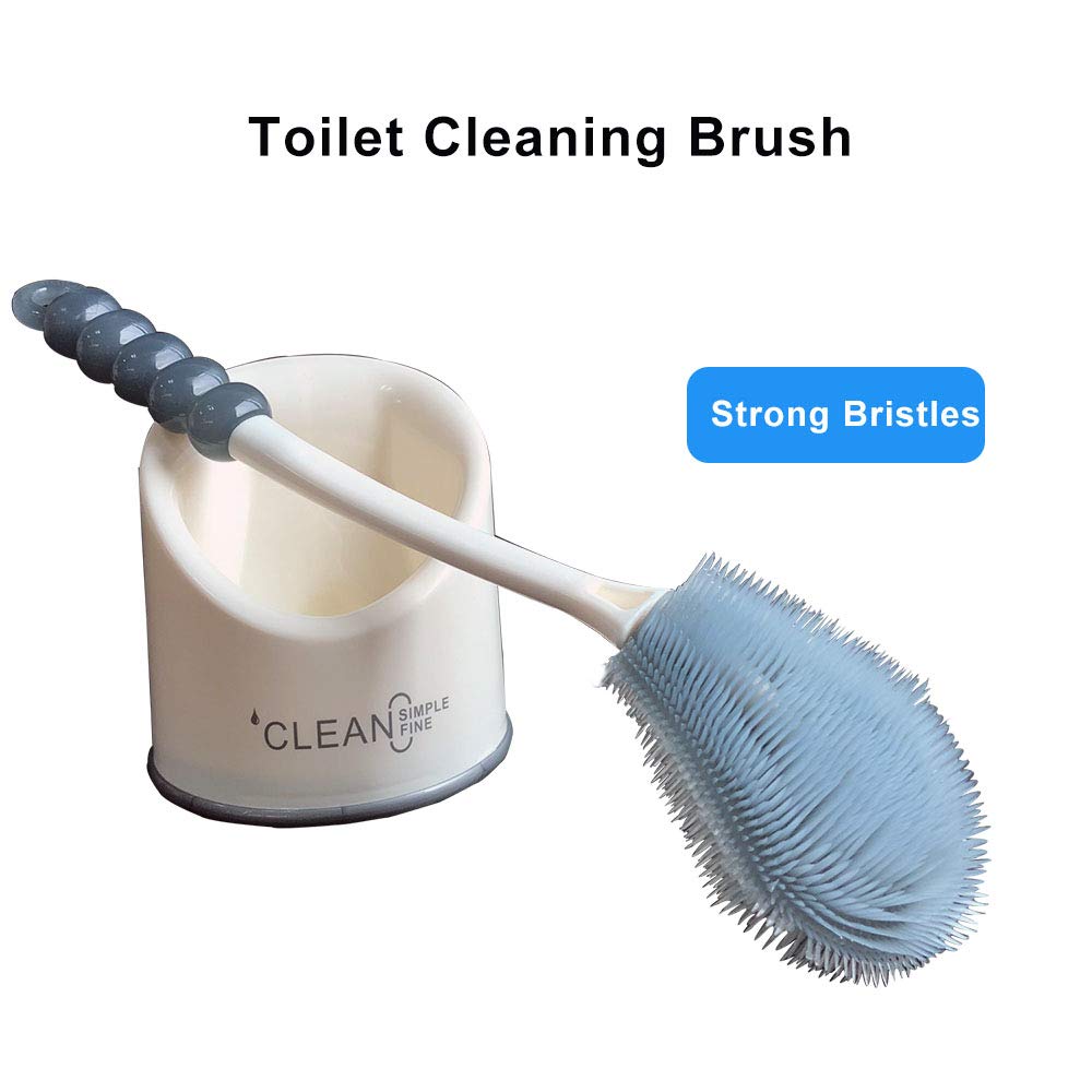 APSPOW Toilet Cleaning Brush with Holder,Toilet Bowl brush Set for Bathroom,Good Grips and Deep Cleaning - Strong Bristles - (1 PACK) (flat)