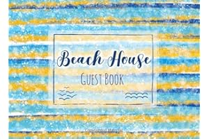 Beach House Guest Book: Small Sign In Book for Vacation Home and Rental Properties, Lined Pages with Simple Prompts for Visitors - Sea Theme Watercolor Stripes Cover Design - Softcover