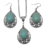Oyang Women Palace ancient Style Rose Teardrop Turquoise Necklace Earrings Suit Jewelry Set