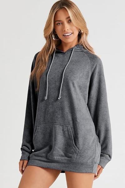 SHEWIN WOMENS FALL FASHION 2023 CASUAL LONG SLEEVE SOLID HOODIES LOOSE PULLOVER SWEATSHIRTS LIGHTWEIGHT OVERSIZED SWEATSHIRT FOR WOMEN,US 12-14(L),GREY