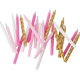 Vibrant Pink White &amp; Gold Spiral Birthday Candles - (Pack of 24) - Premium Quality &amp; Dazzling Assorted Color - Ideal for Birthday Celebrations