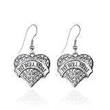 Pit Bull Mom Pave Heart Earrings French Hook Clear Crystal Rhinestones