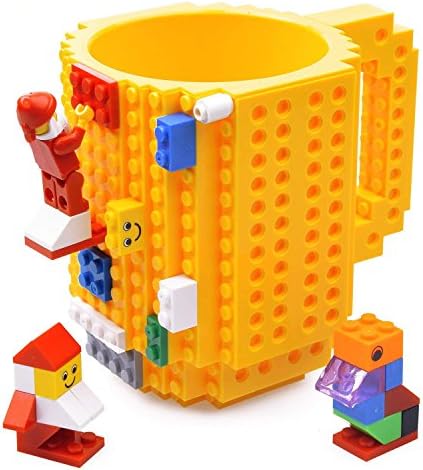 KYONNE Build-on Brick Mug, Birthday Gift Cup, Best Gift Ideas for Men, Boy and Girl, Christmas Gift (Yellow)
