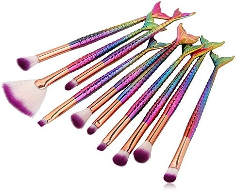 Aisikasi Mermaid Eye Makeup Brushes Set 10pcs 3D Mermaid Eye Brush Eyeshadow Eyeliner Blending Foundation Blush Lip Cosmetic Make Up Tools - Bright Multi-color Gradient