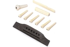 Jiayouy 6 String Acoustic Guitar Rosewood Bridge Saddle Nut Pins Set Including Bridge & Six Bridge Pins & End Pin & Saddle and Nut Replacement Parts - Style B, Beige