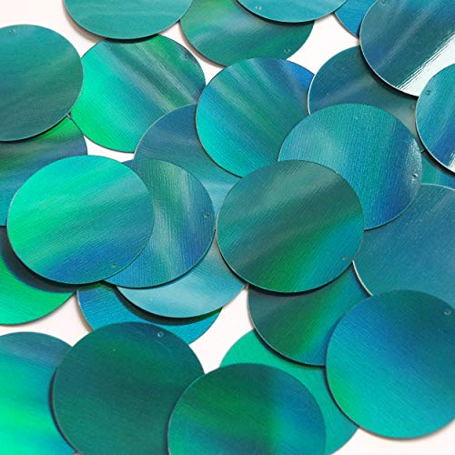 Round Flat Sequin 30mm Teal Lazersheen Rainbow Reflective Metallic. Couture Paillettes. Made in USA