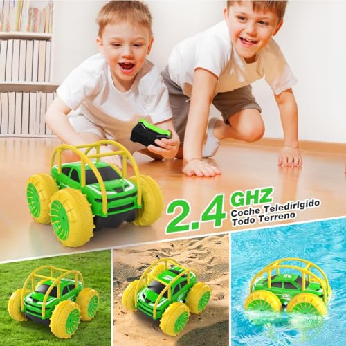 MaxTronic Remote Control Car for Kids - Amphibious RC Vehicles 2.4G 360° - 15KM/H - 4WD - Off-Road Stunt Car with Adjustable LED - Boys and Girls 3-12 Years Old