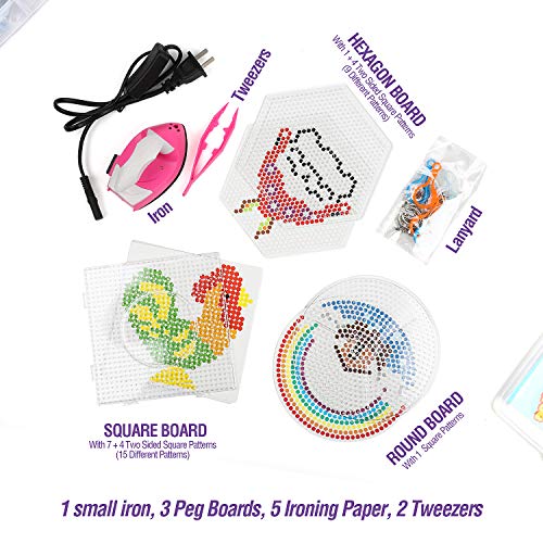 16000 Fuse Bead Kit-20 Color(5 Glow in The Dark),Small Iron,Full Size Pattern,Tweezers, Peg Boards, Ironing,Paper,Perler Beads Compatible - Thumbnail 3