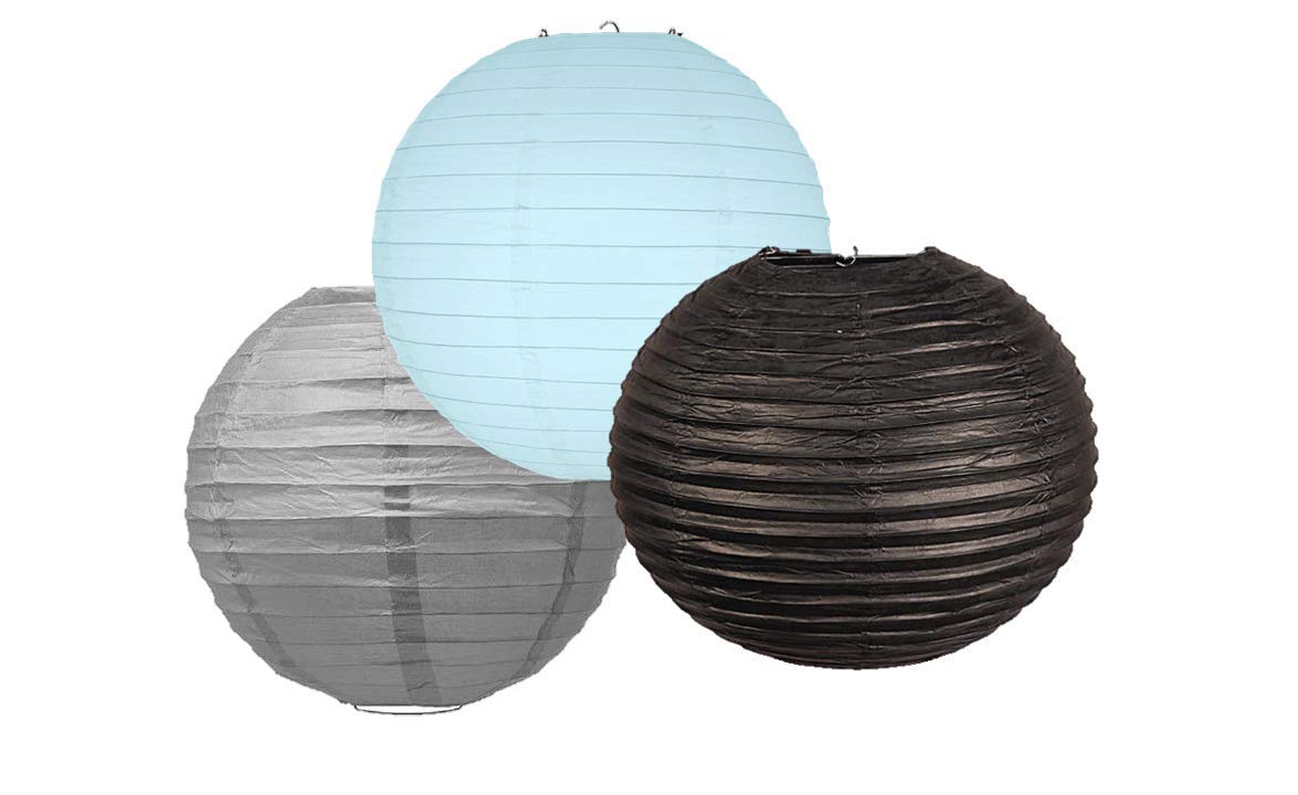 Paper Lanterns Mix Color Packs of 3 Round Paper Lanterns Lampshade Party Decorations (Grey Blue Shade, 6" (15 Cm))
