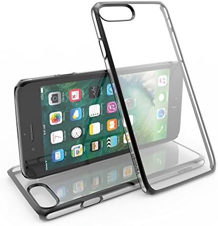 iPhone 8 Plus / iPhone 7 Plus Metallic Plating Edge Case, PC Clear Ultra-Thin Hard Protective Cover by VENIDER [Black], with Gift Tempered Glass Screen Protector