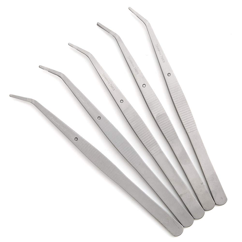 Dioche Angled Tweezers for Sewing, 5pcs Curved Tweezer Stainless Steel Positioning Tweezers Sewing Machine Accessories
