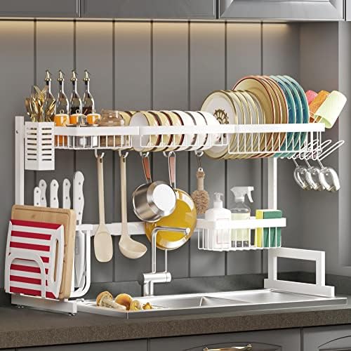 PUSDON Dish Drying Rack Over The Sink, 2 Tier Adjustable (26"38") Stainless Steel Dish Drainer