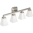 Moen Voss Brushed Nickel Modern 4-Light Dual-Mount Bath Bathroom Vanity Fixture with Frosted Glass, YB5164BN